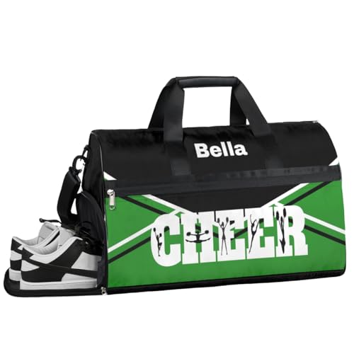 Cheerleading Cheer Turnbeutel für Mädchen und Frauen, personalisierbar, mit individuellem Namen, Sporttasche, Reisetasche, Tanztasche, Wochenendtasche, Übernachtungstasche, Cheerleading Cheer Green, von cfpolar