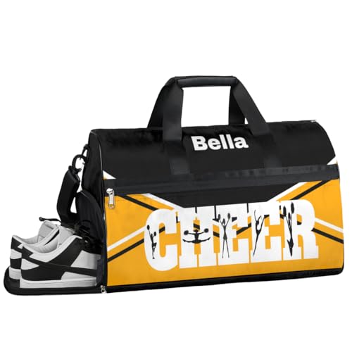 Cheerleading Cheer Turnbeutel für Mädchen und Frauen, personalisierbar, mit individuellem Namen, Sporttasche, Reisetasche, Tanztasche, Wochenendtasche, Übernachtungstasche, Cheerleading Cheer Orange, von cfpolar