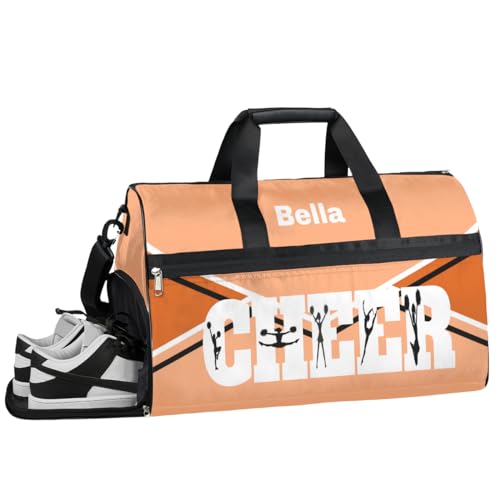 Cheerleading Cheer Turnbeutel für Mädchen und Frauen, personalisierbar, mit individuellem Namen, Sporttasche, Reisetasche, Tanztasche, Wochenendtasche, Übernachtungstasche, Cheerleading Cheer White, von cfpolar