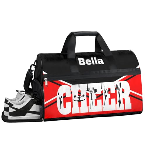 Cheerleading Cheer Turnbeutel für Mädchen und Frauen, personalisierbar, mit individuellem Namen, Sporttasche, Reisetasche, Tanztasche, Wochenendtasche, Übernachtungstasche, Cheerleading Cheer Red, von cfpolar