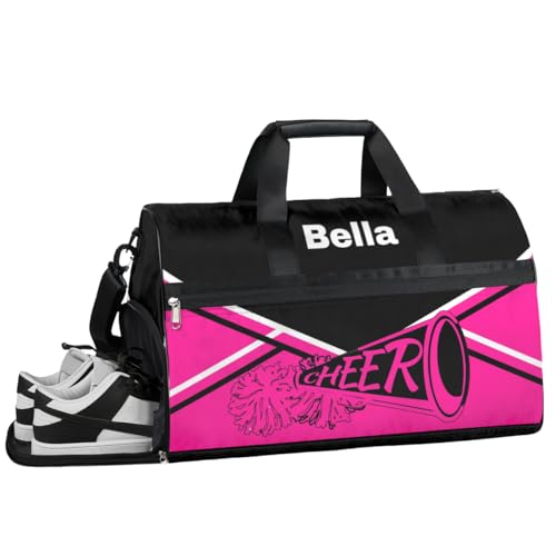 Cheerleading Cheer Turnbeutel für Mädchen und Frauen, personalisierbar, mit individuellem Namen, Sporttasche, Reisetasche, Tanztasche, Wochenendtasche, Übernachtungstasche, Cheerleading Dance Pink, von cfpolar