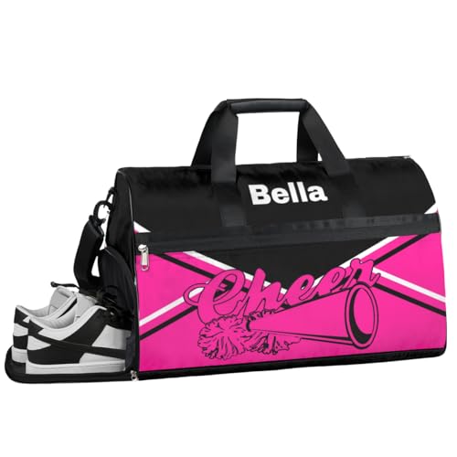 Cheerleading Cheer Turnbeutel für Mädchen und Frauen, personalisierbar, mit individuellem Namen, Sporttasche, Reisetasche, Tanztasche, Wochenendtasche, Übernachtungstasche, Cheerleading Pink, 19.7x von cfpolar