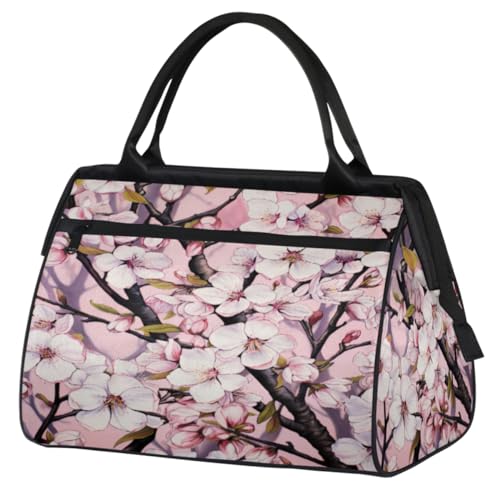Cherry Blossoms Branches Pattern Gym Bag for Women Men, Travel Sports Duffel Bag with Trolley Sleeve, Waterproof Sports Gym Bag Weekender Overnight Bag Carry On Tote Bag for Travel Gym Sport, von cfpolar