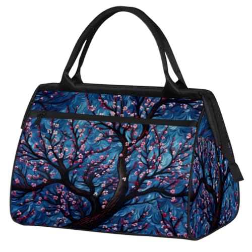 Cherry Flowers Tree Painting Gym Bag for Women Men, Travel Sports Duffel Bag with Trolley Sleeve, Waterproof Sports Gym Bag Weekender Overnight Bag Carry On Tote Bag for Travel Gym Sport, von cfpolar