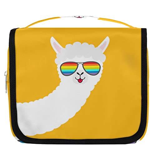 Cool Llama Regenbogen Glas hängende Reise-Kulturbeutel, tragbare Make-up-Kosmetiktasche für Frauen mit Aufhängehaken, wasserabweisender Kulturbeutel Organizer für Toilettenartikel, Dusche, Badezimmer, von cfpolar