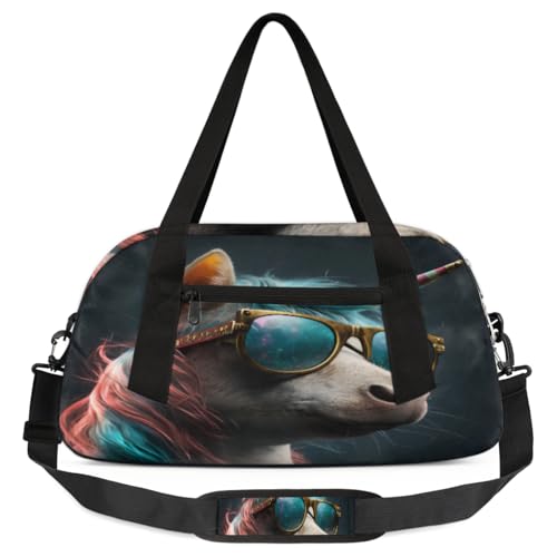 Coole Einhorn-Sonnenbrille für Kinder, Seesack, leicht, wasserabweisend, faltbar, Sporttasche, Wochenender, Übernachtung, Handgepäcktasche für Schule, Praxis, Reisen, Jungen und Mädchen, Mehrfarbig von cfpolar