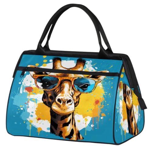 Coole Giraffe mit Brille, Turnbeutel für Damen und Herren, Reise-Sporttasche mit Trolleyhülle, wasserdichte Sporttasche, Wochenend-Übernachtungstasche, Tragetasche für Reisen, Fitnessstudio, Sport, von cfpolar