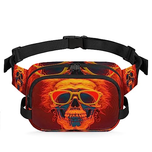 Coole Totenkopf mit Brille Bauchtasche für Männer Frauen, wasserdichte Reise Quadratische Hüfttasche Pack, Crossbody Brustgurt Bauchschlinge Schultertasche Geldbörse für Reisen Wandern Radfahren von cfpolar