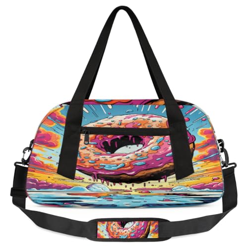 Donut Delicious Desert Pop Art Kinder-Duffle-Tasche, leicht, wasserabweisend, faltbar, Sporttasche, Wochenendtasche, Übernachtung, Handgepäcktasche für Schule, Praxis, Reisen, Jungen und Mädchen, von cfpolar