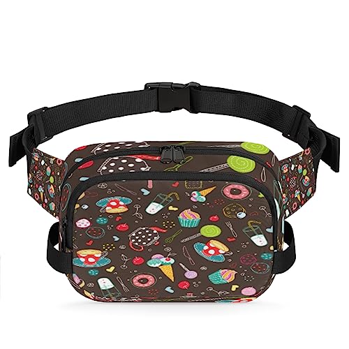 Doodle Dessert Cup Cake Bauchtasche für Männer Frauen, modische Crossbody-Gürteltaschen, quadratische Hüfttasche mit verstellbarem Gurt für Reisen, Wandern, Workout, Radfahren, Laufen von cfpolar