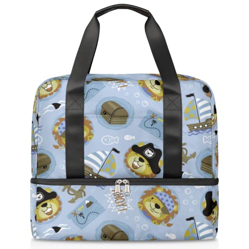 Doodle Piraten Löwe Weekender Taschen für Frauen mit Schuhfach, Reise Duffel Bag Übernachtung Carry On Bag Gym Sport Fitness Tote Bag Yoga Workout Tasche Training Handtasche von cfpolar