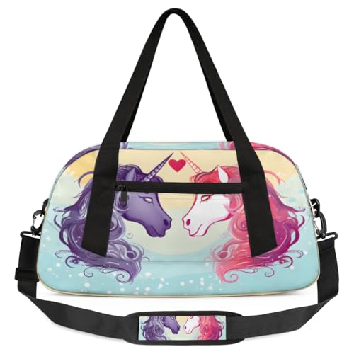 Einhorn-Reisetasche für Kinder, buntes Haar, Liebe, Herz, leicht, wasserabweisend, faltbar, Sporttasche, Wochenender, Übernachtung, Handgepäcktasche für Schule, Praxis, Reisen, Jungen und Mädchen, von cfpolar