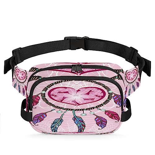 Ethnic Boho Pink Heart Fanny Pack for Men Women, Waterproof Travel Square Waist Bag Pack, Crossbody Chest Belt Bum Sling Shoulder Bag Purse for Travel Hiking Cycling Running, Multi116, 9x2.5x6.1 in von cfpolar