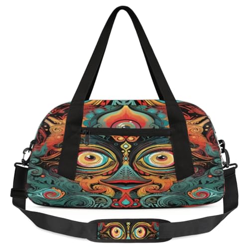 Ethnic Eyes Kinder-Reisetasche, leicht, wasserabweisend, faltbar, Sporttasche, Wochenender, Übernachtung, Handgepäcktasche für Schule, Praxis, Reisen, Jungen und Mädchen, Mehrfarbig von cfpolar