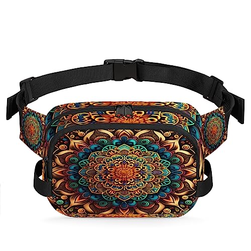 Ethnische Blumen Mandala Floral Fanny Pack für Männer Frauen, wasserdichte Reise Quadratische Hüfttasche Pack, Crossbody Brustgurt Bauchschlinge Schultertasche Geldbörse für Reisen Wandern Radfahren von cfpolar