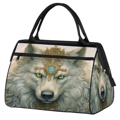 Ethnische Muster Cool Wolf Turnbeutel für Damen Herren, Reise Sport Duffel Bag mit Trolleyhülle, wasserdichte Sport Gym Bag Weekender Übernachtung Tasche Carry On Tote Bag für Reisen Gym Sport, von cfpolar