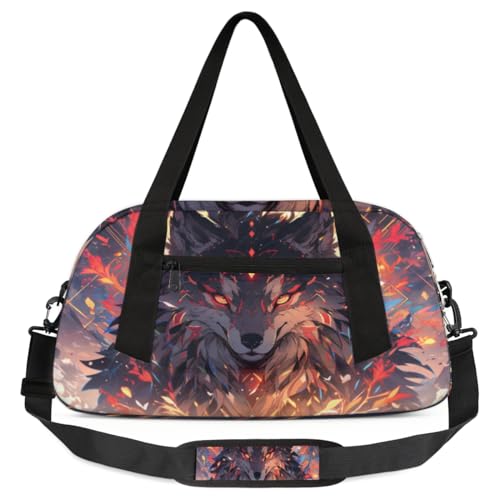 Ethnische coole Wolfs-Tasche für Kinder, leicht, wasserabweisend, faltbar, Sport, Turnbeutel, Wochenender, Übernachtung, Handgepäcktasche für Schule, Praxis, Reisen, Jungen und Mädchen, Mehrfarbig von cfpolar