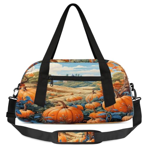 Fall Castle Pumpkin Kinder-Reisetasche, leicht, wasserabweisend, faltbar, Sporttasche, Wochenender, Übernachtung, Handgepäcktasche für Schule, Übung, Reisen, Jungen und Mädchen, Mehrfarbig von cfpolar