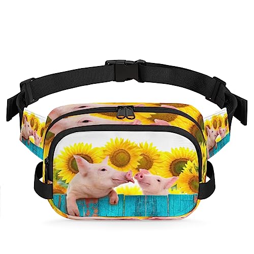 Farmhouse Style Pig Sunflower Fanny Pack for Men Women, Fashionable Crossbody Belt Bags Square Waist Pack with Adjustable Strap for Travel Hiking Workout Cycling Running von cfpolar
