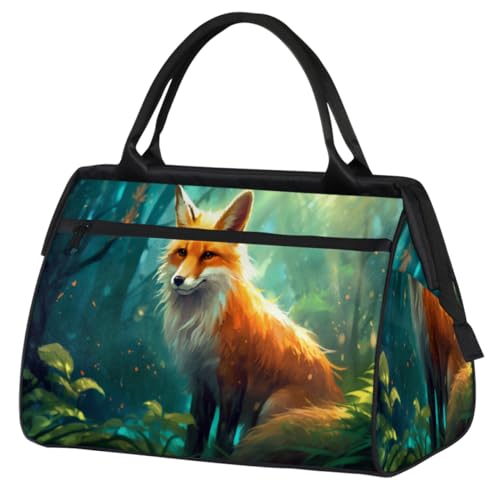 Fire Wolf Wald Hintergrund Turnbeutel für Damen Herren, Reise Sport Duffel Bag mit Trolleyhülle, wasserdichte Sport Gym Bag Weekender Übernachtung Tasche Carry On Tote Bag für Reisen Gym Sport, Feuer von cfpolar