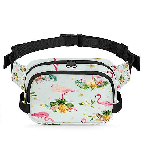 Flamingo Bird Tropical Flowers Ananas Fanny Pack for Men Women, Fashionable Crossbody Belt Bags Square Waist Pack with Adjustable Strap for Travel Hiking Workout Cycling Running von cfpolar