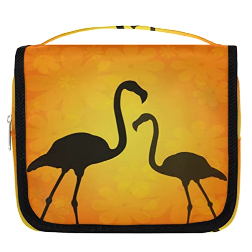 Flamingo Shadow Flower Hanging Travel Toiletry Bag, Portable Makeup Cosmetic Bag for Women with Hanging Hook, Water-resistant Toiletry Kit Organizer for Toiletries Shower Bathroom Cosmetics von cfpolar