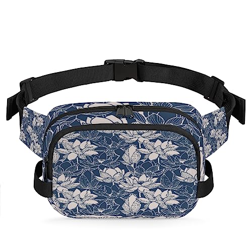 Floral Lotus handgezeichnetes Muster Bauchtasche für Männer Frauen, modische Crossbody-Gürteltaschen, quadratische Hüfttasche mit verstellbarem Riemen für Reisen, Wandern, Workout, Radfahren, Laufen von cfpolar