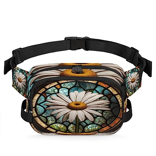 Flower Daisy Glass Window Fanny Pack for Men Women, Fashionable Crossbody Belt Bags Square Waist Pack with Adjustable Strap for Travel Hiking Workout Cycling Running von cfpolar