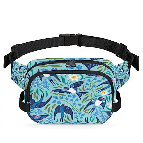 Flying Swallows Spring Flowers Fanny Pack for Men Women, Fashionable Crossbody Belt Bags Square Waist Pack with Adjustable Strap for Travel Hiking Workout Cycling Running von cfpolar