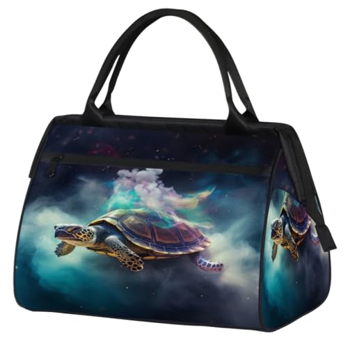 Foggy Turtle Starry Sky Gym Bag for Women Men, Travel Sports Duffel Bag with Trolley Sleeve, Waterproof Sports Gym Bag Weekender Overnight Bag Carry On Tote Bag for Travel Gym Sport, Nebel Schildkröte von cfpolar