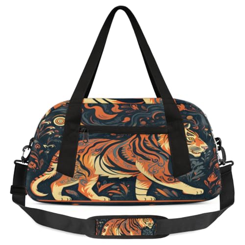 Folklore Kinder-Reisetasche, Motiv: Tiger, Blume, leicht, wasserabweisend, faltbar, Sporttasche, Wochenender, Übernachtung, Handgepäcktasche für Schule, Praxis, Reisen, Jungen und Mädchen, Mehrfarbig von cfpolar