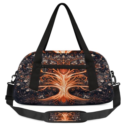 Folklore Tree Flame Kinder-Reisetasche, leicht, wasserabweisend, faltbar, Sporttasche, Wochenendtasche, Übernachtung, Handgepäcktasche für Schule, Praxis, Reisen, Jungen und Mädchen, Mehrfarbig von cfpolar