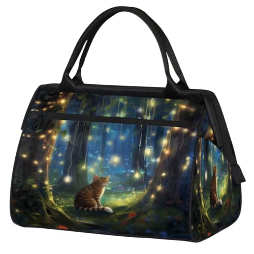 Forest Cute Cat Light Gym Bag for Women Men, Travel Sports Duffel Bag with Trolley Sleeve, Waterproof Sports Gym Bag Weekender Overnight Bag Carry On Tote Bag for Travel Gym Sport, Wald Niedliche von cfpolar