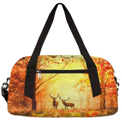 Forest Deer Kinder Duffle Bag Mädchen Tanztasche Leicht Wasserabweisend Faltbar Sport Gym Bag Weekender Übernachtung Übernachtung Handgepäck Reisetasche für Jungen Mädchen von cfpolar