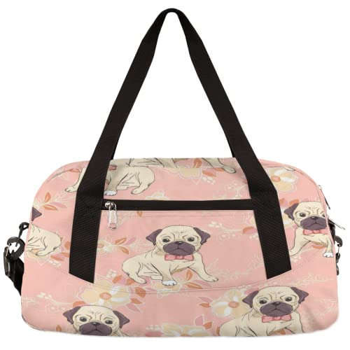 Französische Bulldogge Blumen Kinder Duffle Bag Mädchen Tanztasche Leicht Wasserabweisend Faltbar Sport Gym Bag Weekender Übernachtung Übernachtung Carry On Reisetasche für Jungen Mädchen von cfpolar