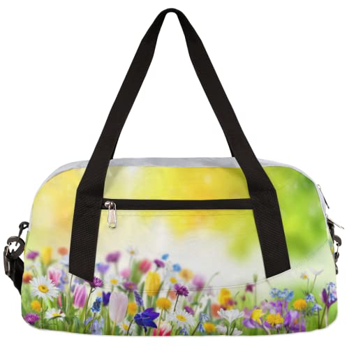 Frühling Blume Feld Gras Kinder Duffle Bag Mädchen Tanztasche Leicht Wasserabweisend Faltbar Sport Gym Bag Weekender Übernachtung Übernachtung Carry On Reisetasche für Jungen Mädchen von cfpolar