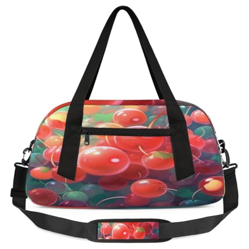 Furit Cherry Art Painting Kinder-Reisetasche, leicht, wasserabweisend, faltbar, Sporttasche, Wochenender, Übernachtung, Handgepäcktasche für Schule, Praxis, Reisen, Jungen und Mädchen, Mehrfarbig von cfpolar