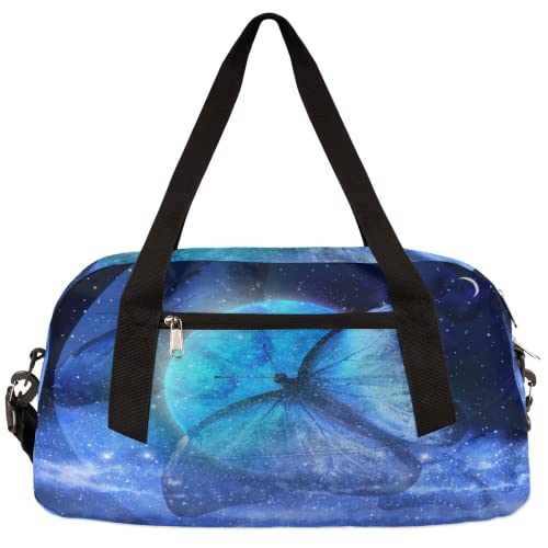 Galaxy Moon Butterfly Kinder Duffle Bag Mädchen Tanztasche Leicht Wasserabweisend Faltbar Sport Gym Bag Weekender Übernachtung Übernachtung Handgepäck Reisetasche für Jungen Mädchen von cfpolar