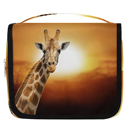 Giraffe Sonnenuntergang Malerei hängende Reise-Kulturbeutel, tragbare Make-up-Kosmetiktasche für Frauen mit Aufhängehaken, wasserabweisender Kulturbeutel, Organizer für Toilettenartikel, Dusche, von cfpolar