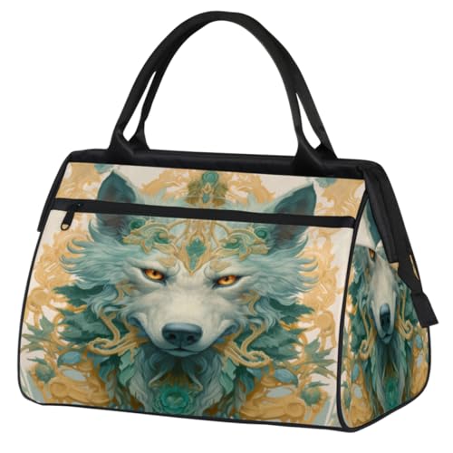 Gold Eyes Wolf Dekoratives Muster Turnbeutel für Damen Herren, Reise Sport Duffel Bag mit Trolleyhülle, wasserdichte Sport Gym Bag Weekender Übernachtung Tasche Carry On Tote Bag für Reisen Gym Sport, von cfpolar