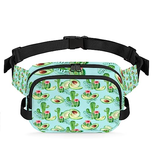 Grüne Kakteen Tropische Blätter Avocado-Scheiben Bauchtasche für Männer Frauen, modische Crossbody-Gürteltaschen, quadratische Hüfttasche mit verstellbarem Gurt für Reisen, Wandern, Workout, von cfpolar