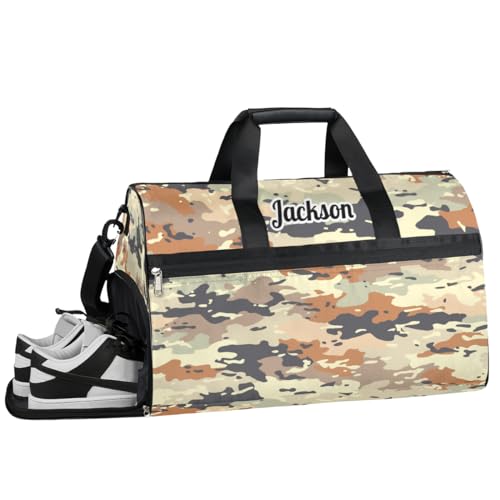 Grüne Tarnung Camo Personalisierte Turnbeutel für Jungen Männer, Personalisierte Benutzerdefinierte Sport Reise Duffle Bag Kundenspezifische Tanztasche Weekender Übernachtung Tasche, Tarnung von cfpolar