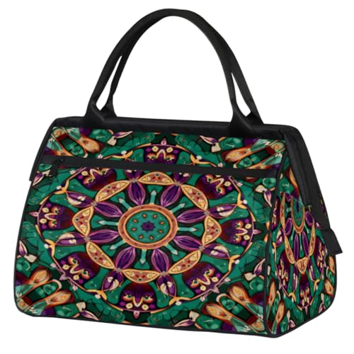 Grüne lila Mandala Blumen Turnbeutel für Damen Herren, Reise Sport Duffel Bag mit Trolleyhülle, wasserdichte Sport Gym Bag Weekender Übernachtung Tasche Carry On Tote Bag für Reisen Gym Sport, Grüne von cfpolar