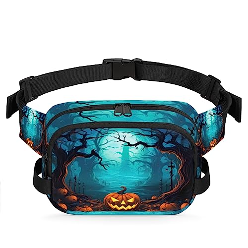 Halloween Forest Pumpkin Fanny Pack for Men Women, Fashionable Crossbody Belt Bags Square Waist Pack with Adjustable Strap for Travel Hiking Workout Cycling Running von cfpolar