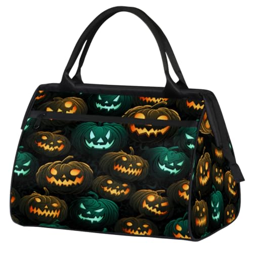 Halloween Gelb Grün Kürbis Turnbeutel für Damen Herren, Reise Sport Duffel Bag mit Trolleyhülle, wasserdichte Sport Gym Bag Weekender Übernachtung Tasche Carry On Tote Bag für Reisen Gym Sport, von cfpolar