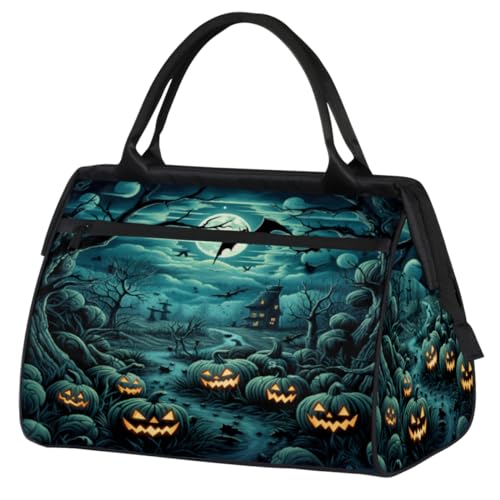 Halloween Kürbis Fledermäuse Grab Turnbeutel für Damen Herren, Reise Sport Duffel Bag mit Trolleyhülle, wasserdichte Sport Gym Bag Weekender Übernachtung Tasche Carry On Tote Bag für Reisen Gym Sport, von cfpolar