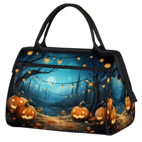 Halloween Kürbis Light Tree Turnbeutel für Damen Herren, Reise Sport Duffel Bag mit Trolleyhülle, wasserdichte Sport Gym Bag Weekender Übernachtung Tasche Carry On Tote Bag für Reisen Gym Sport, von cfpolar