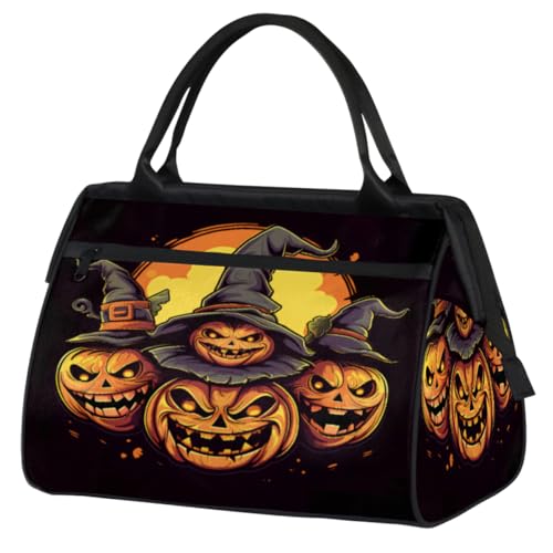 Halloween Kürbis Zauberer Hut Muster Turnbeutel für Damen Herren, Reise Sport Duffel Bag mit Trolleyhülle, wasserdichte Sport Gym Bag Weekender Übernachtung Tasche Carry On Tote Bag für Reisen Gym von cfpolar