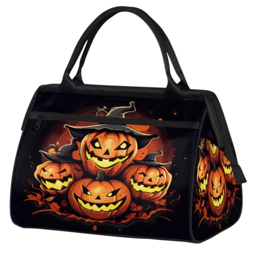 Halloween Kürbis Zauberer Hut Turnbeutel für Damen Herren, Reise Sport Duffel Bag mit Trolleyhülle, wasserdichte Sport Gym Bag Weekender Übernachtung Tasche Carry On Tote Bag für Reisen Gym Sport, von cfpolar