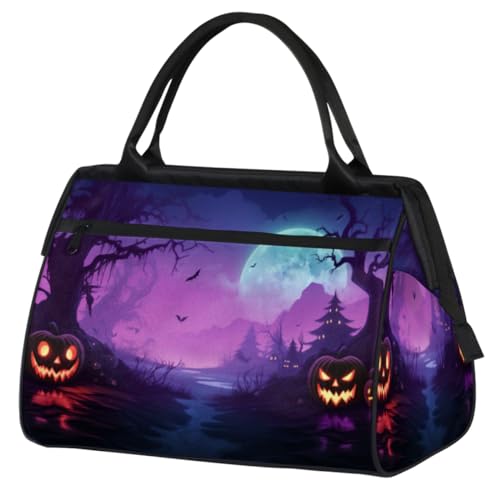 Halloween Kürbis lila Hintergrund Turnbeutel für Damen Herren, Reise Sport Duffel Bag mit Trolleyhülle, wasserdichte Sport Gym Bag Weekender Übernachtung Tasche Carry On Tote Bag für Reisen Gym Sport, von cfpolar